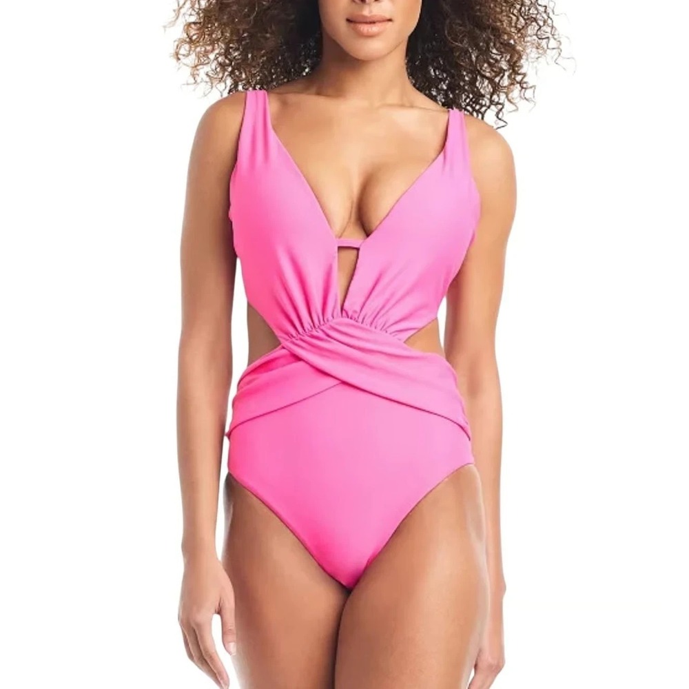 Bar III Swim Bar iii Womens Draped Monokini Swimsuit Candy Kiss Small (27)